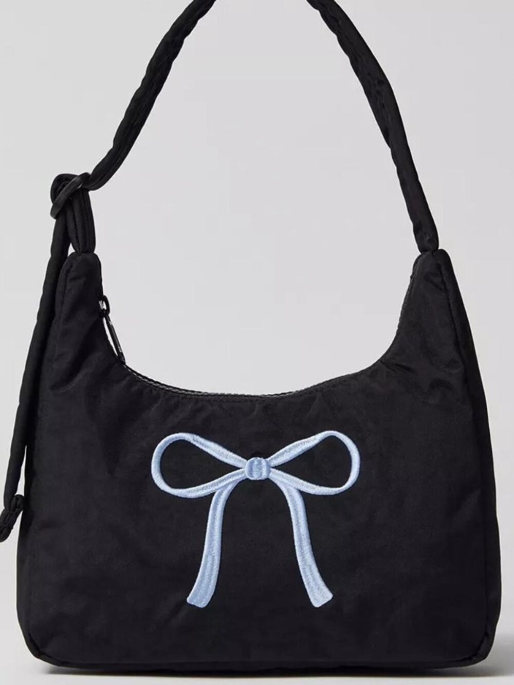 Baggu UO Exclusive Embroidered Bow Mini Nylon Shoulder Bag Rare Black Blue